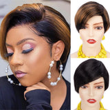 Golden Gradient Black Short Straight Hair Hood