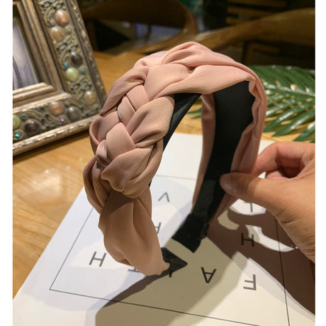 Korean Style Solid Color Braided Wide Headband for Women
