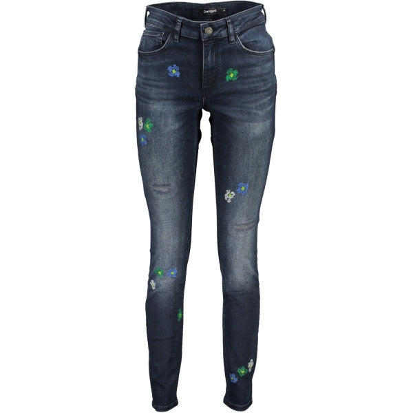 Desigual Jean bleu fleuri - Femme 