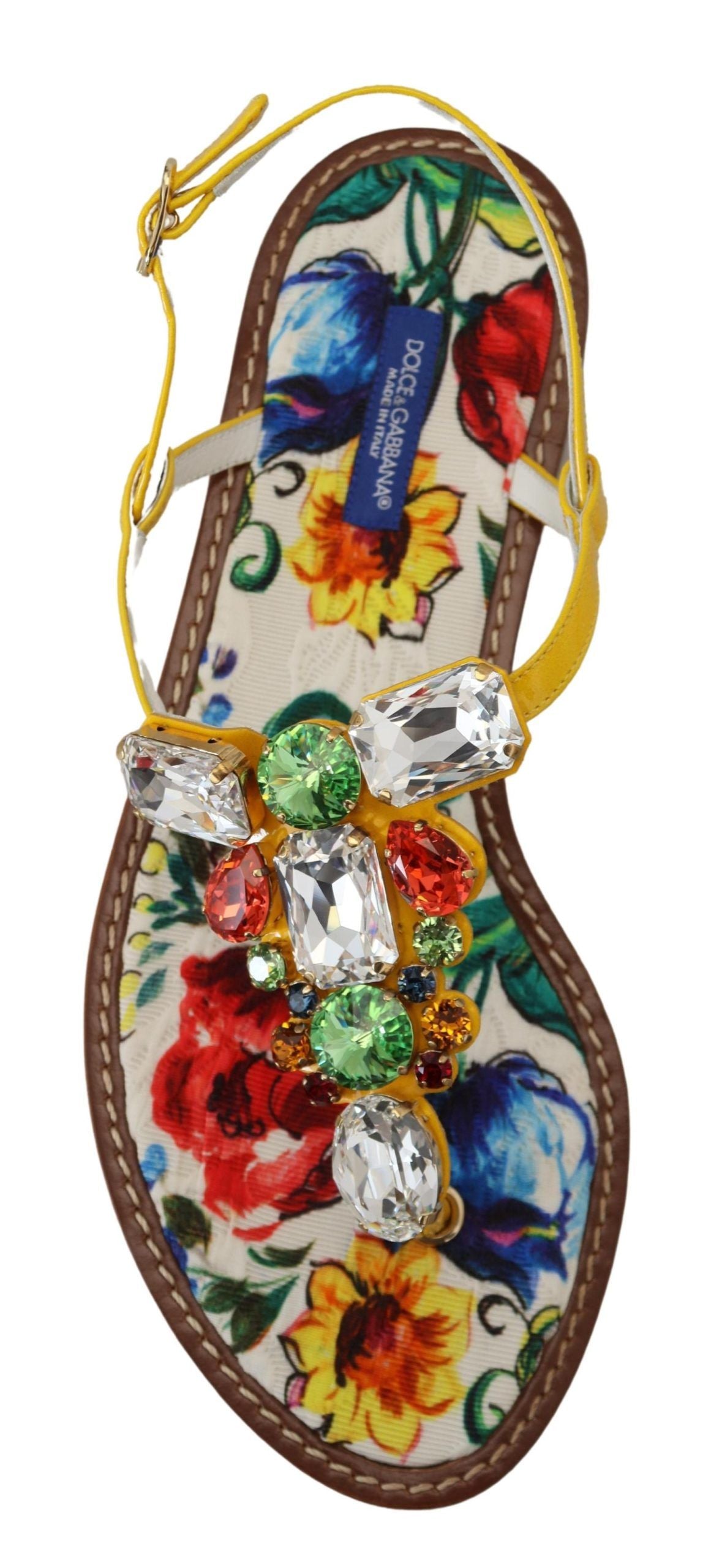 Dolce & Gabbana Majolica Crystal Embellished Leather Sandals