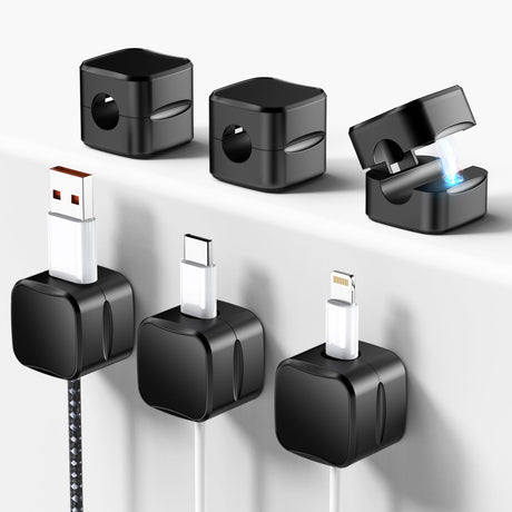 6 Pack Magnetic Cord Organizer Znben Magnetic Cable Clips Holder Adhesive Cable Management Charger Wire Holder Clips for Desk Car Office Home Cubicle Nightstand - Black