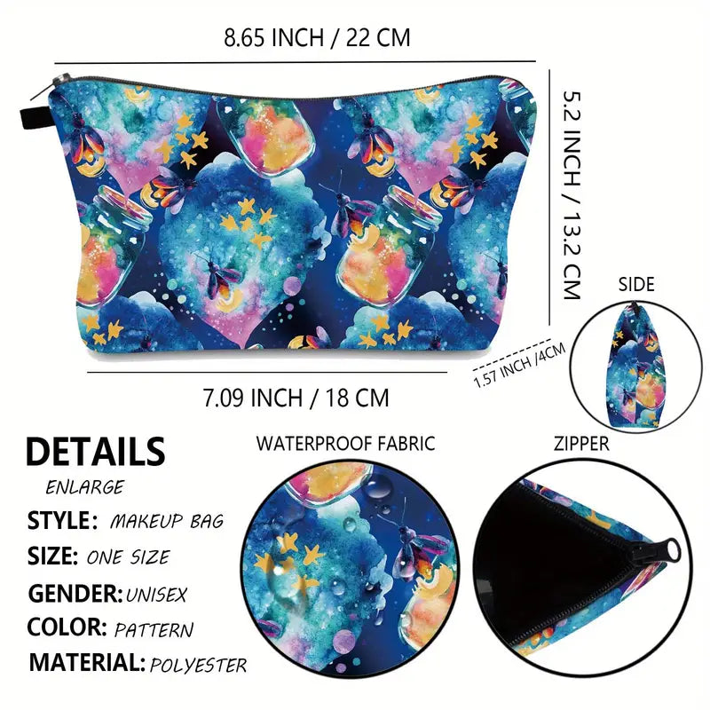 Colorful Firefly Print Waterproof Makeup Bag for Travel