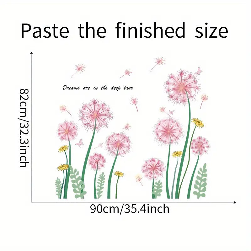 Pink Dandelion Wall Stickers for Home Decoration (2 Sheets)