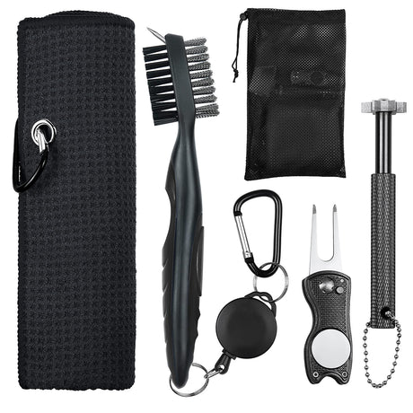 OUYILE Golf Accessories for MenGolf TowelGolf Club BrushGolf Club Groove Sharpener and Divot Repair Tool with Golf Pouch BagGolf Club Clean Tool KitGolf Accessories Kit