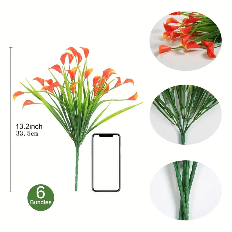 6pcs Artificial Lily Faux Flowers for Home Decor