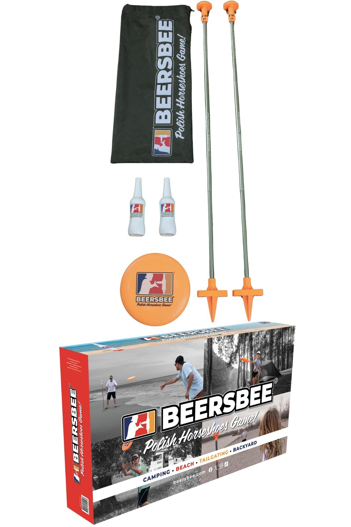 Beersbee® Polish Horseshoes Game Set - Outdoor Flying Disc Target Bottle Drop Lawn Game- Adults & Kids Camping Backyard Beach Tailgating Party Games - Bottle Bash Battle