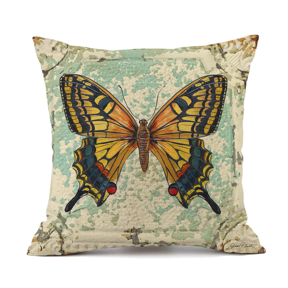 Retro Butterfly Linen Pillowcase for Home & Office (1pc)