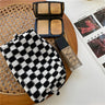 Checkerboard Knitted Cosmetic Bag in Contrast Wool