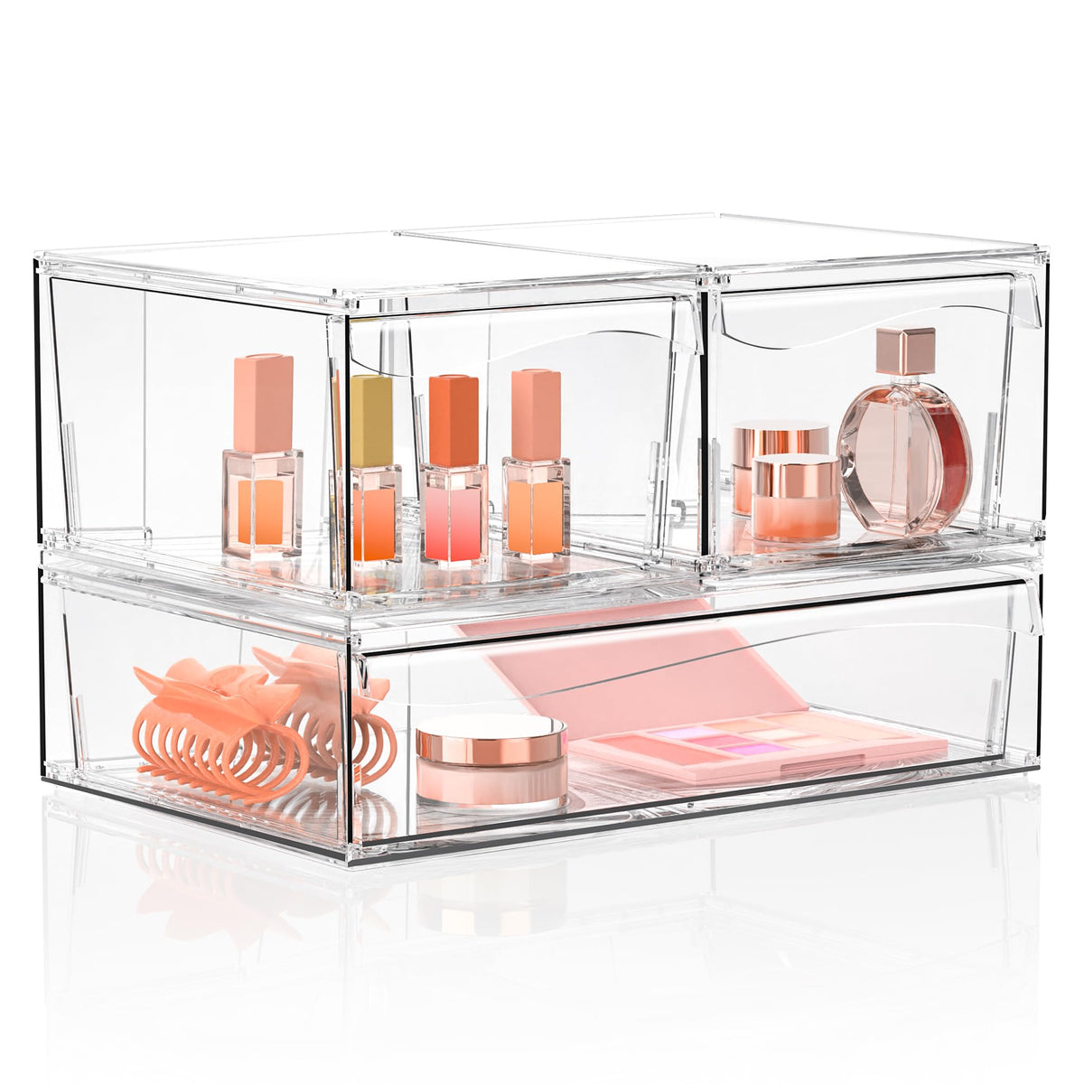 Makeup Organizer Stackable Acrylic Drawer Organizers for Vanity Bathroom Countertop Undersink Desk & Pantry Cabinet Clear Plastic Storage Bins for Skincare & Medicine Cosmetic Display Case