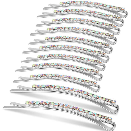 24 Pcs Rhinestone Bobby Pins Sparkly Crystal Hair Clips and Shiny Glitter Hairpins for Women and Girls Styling Accessories (Silver + AB Crystal)