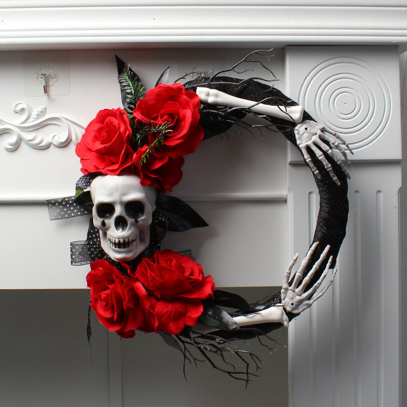 Rose Skull Garland Wreath for Home Holiday Decoration