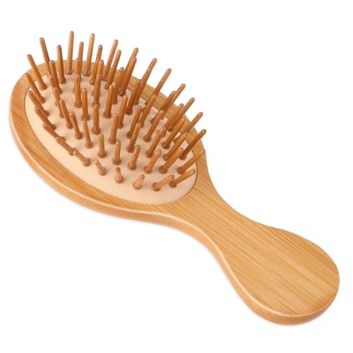 Natural Bamboo Brush Mini Paddle Detangling Hairbrush Portable Bamboo Bristles Scalp Massage Comb Anti-Static Pocket Size Wooden Travel Hair Brush for Women & Men & Kids Thick/Thin/Curly/Dry Hair