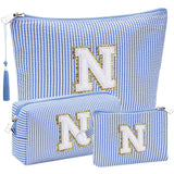 Initial Gifts Travel Cosmetic Makeup Pouch Bags Sets for Purse Stoney Clover Dupes Pouch Makeup Bag Personalized Cosmetic Bags Set for Women Make up Bag for Teen Girls 13 14 15 16 17 (N Blue)