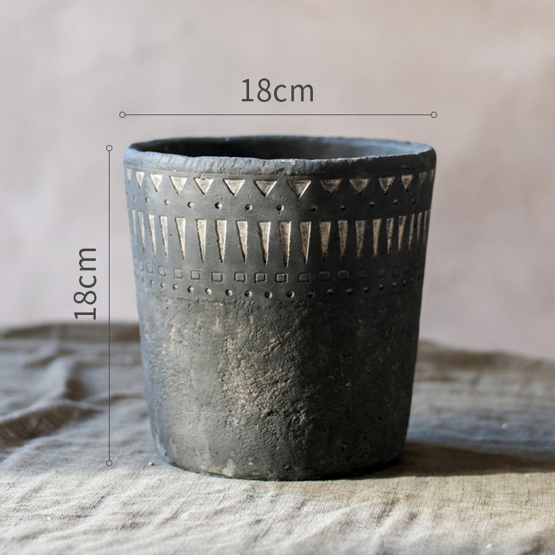 African Element Vintage Black Ceramic Planter Vase