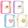 Spiareal 4 Pcs Preppy Patch Makeup Bag Cute Chenille Letter Pouch Cosmetic Makeup Cases Toiletry Bag with Zipper Travel Organizer Stuff Skincare Bags for Women Nurse(Transparent Surface)