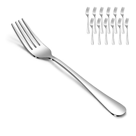 SANTUO Dessert Forks Set - 12-piece Stainless Steel Salad Forks Cream Fork Flatware Set Reusable for Household Use or Camping - Silver 6.7 Inches