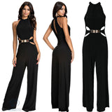 Black Long Sleeve High Neck Jumpsuit with Flared Pants