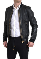 Dolce & Gabbana Black Leather Blouson Full Zip Bomber Jacket - Men's