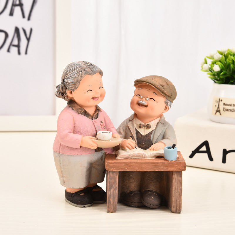 Creative Elderly Couple Figurine for Home Decor Gift