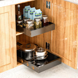 massooan 2 PackPull Out Cabinet Organizer Fixed With Adhesive Nano FilmMultifunctional Metal Heavy Duty Slide Out Drawers for Kitchen Cabinets(Black)，12.8" W x16.9 D x 2.8" H