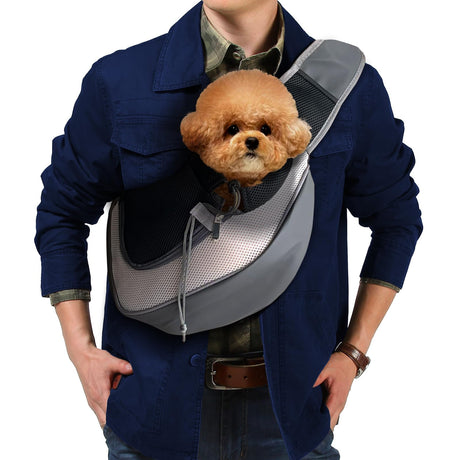 PUCEWMY Pet Dog Sling Carrier Puppy Travel Outdoor Cat Carrying Bag Accessories and Cat Supplies Hands Free Pet Backpack Bag Large Grey