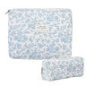 Burskit Makeup Bag Quilted Makeup Bag Cotton Large Travel Makeup Bag Floral Cosmetic Bag Travel Quilted Makeup Bag for Women Flower Travel Toiletry Bag (Blue Flower New)