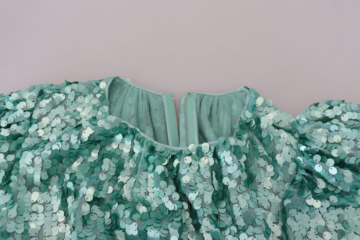 Dolce & Gabbana Blue Sequined Pleated Aline Midi Nylon Dress