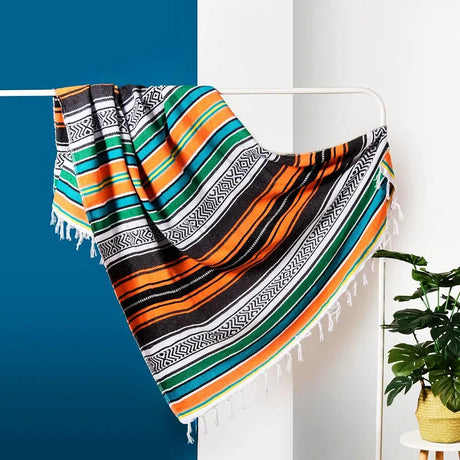 Airooglee Large Mexican Blanket - Perfect as Yoga Blanket Outdoor Blanket Beach Blanket Serape Blanket Picnic Blanket Camping Blanket Boho Home Décor (Colorful)