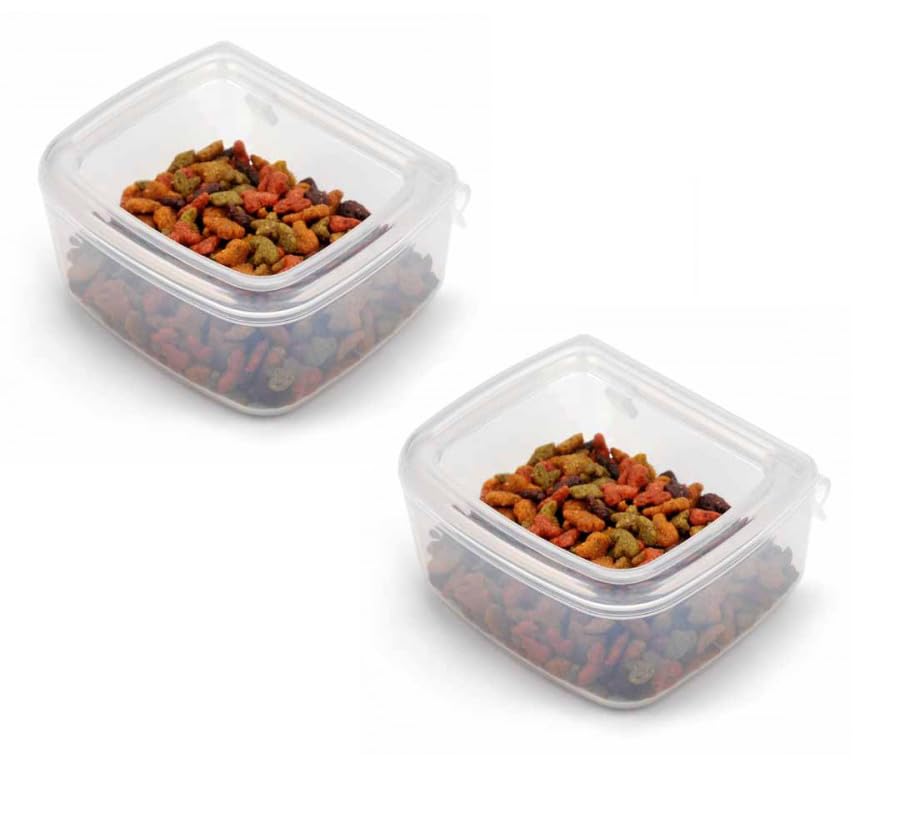 DryFur Pet Carrier Food Water Dish - Clear- Spill Resistant - Hook On Cups - Travel Kennel Bowls set of 2 (Small)