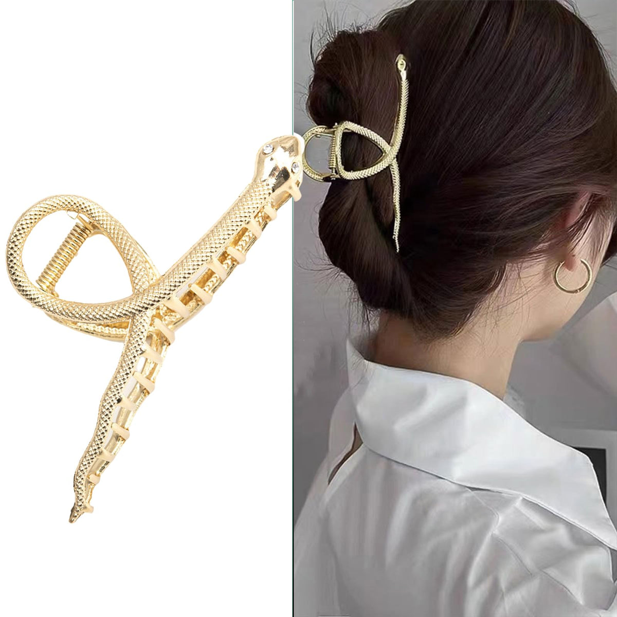 Large Snake Metal Hair Claw Clips - Thick Hair Gold Shark Barrette Strong Hold Non-Slip Hair Clamps Hair Clips for Women and Girls
