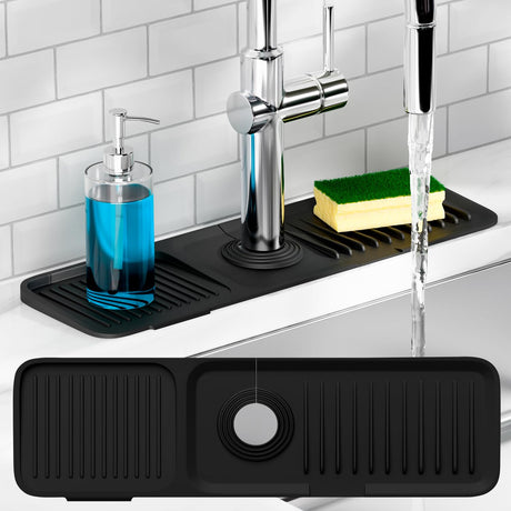 Xplash Sloped Kitchen Sink Splash Guard - Premium Sloped Silicone Kitchen Sink Splash Guard & Organizer - Dishwasher Safe and Universal Fit (17.5" Wide)