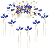 inSowni 7 Pieces Royal Blue Rhinestone Wedding Bridal Hair Side Comb Slide+U-shaped Hairpins Hair Accessories Headpieces for Women Girls Brides Bridesmaids