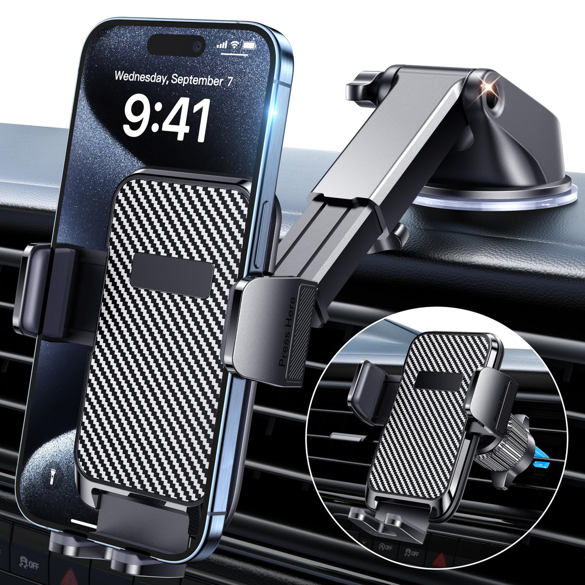 Chiclish Phone Holders for Your Car [Upgraded Suction Cup Protection] Car Phone Holder Dashboard Windshield Air Vent 3 in 1 Hands Free Car Phone Mount Fit for iPhone Android Smartphones