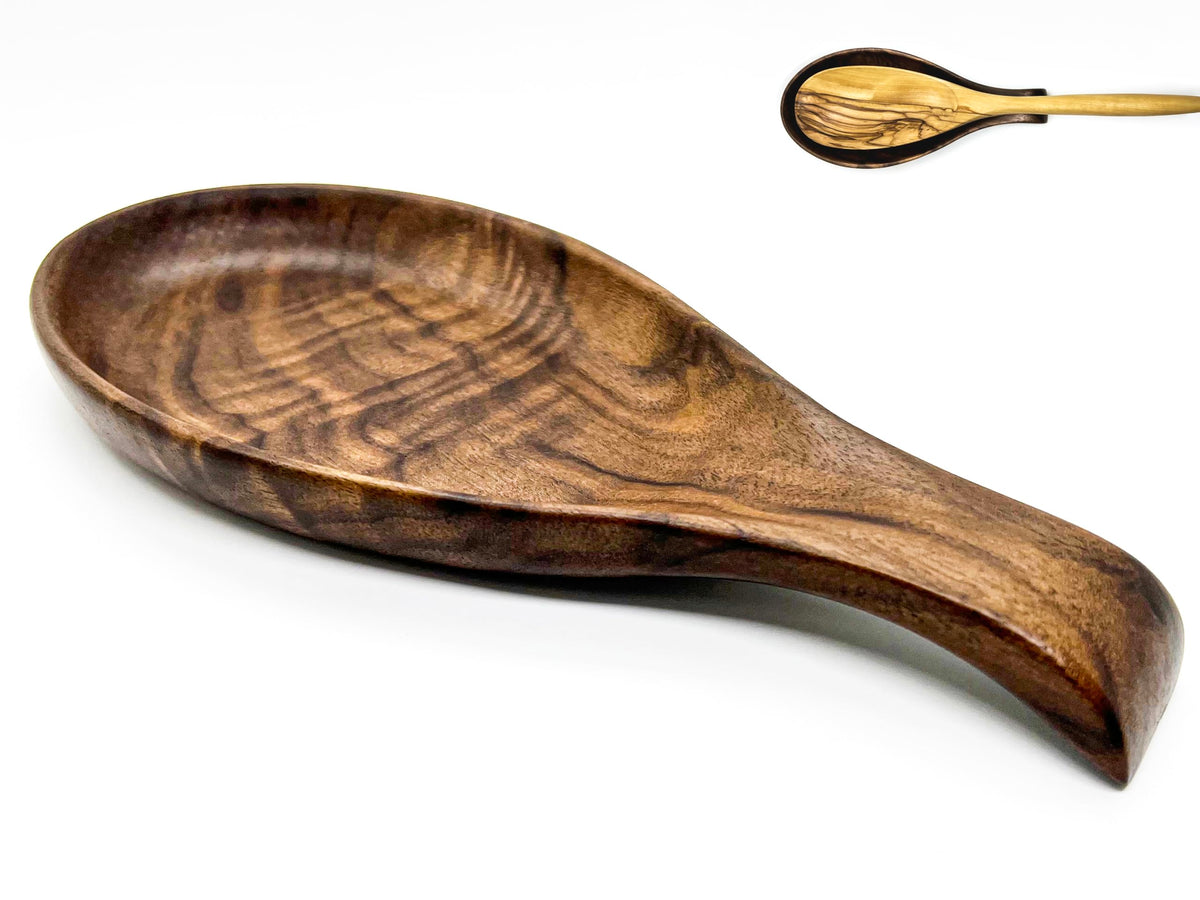 Kityemo Walnut Wooden Spoon Rest Cooking Spoon Holder Organizer Heat-Resistant Wood Utensil Rest Spoon Holder for Stove Top Kitchen Utensil Holder for Ladles Turner Brush Spatula& More
