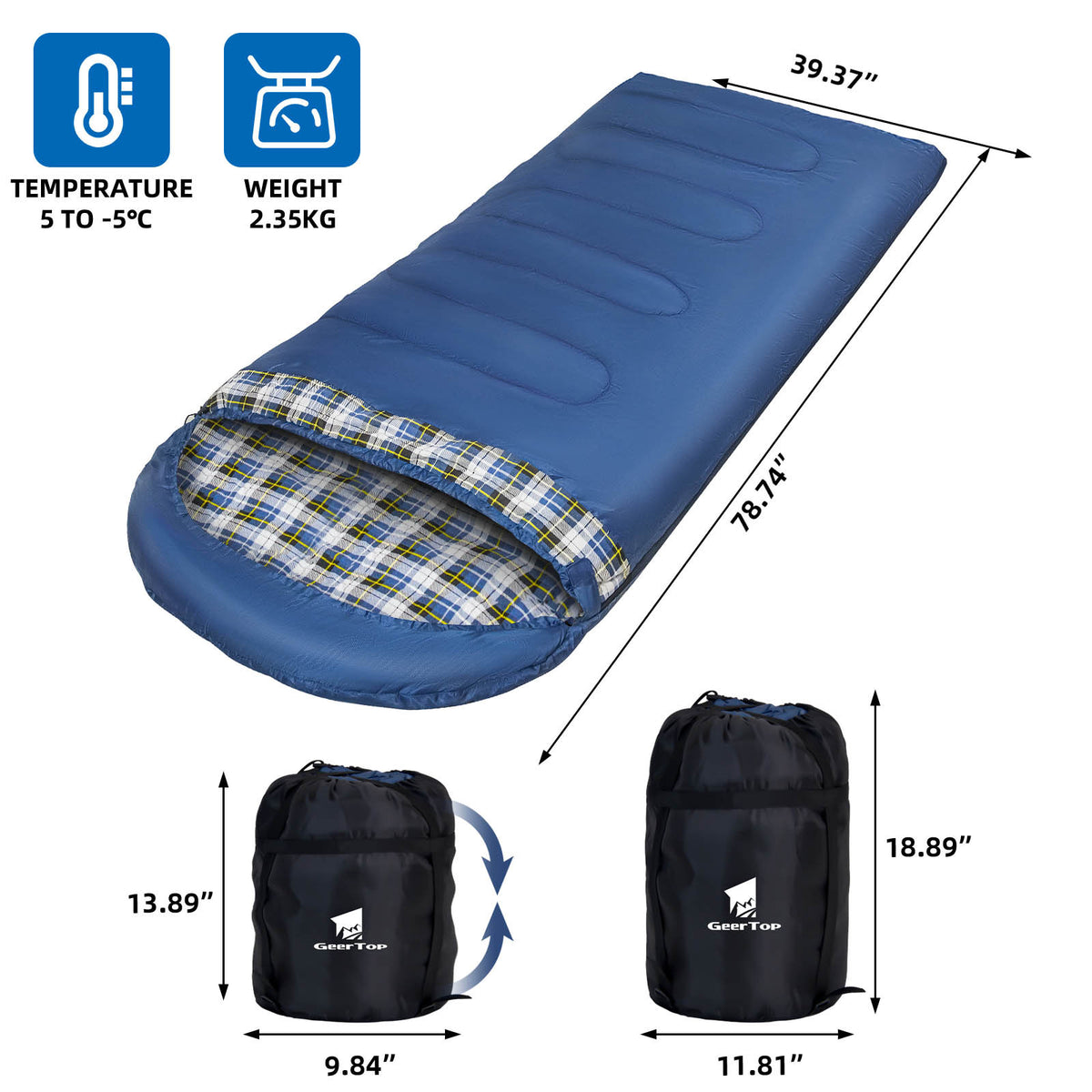 Large Winter Flannel Sleeping Bag for Camping
