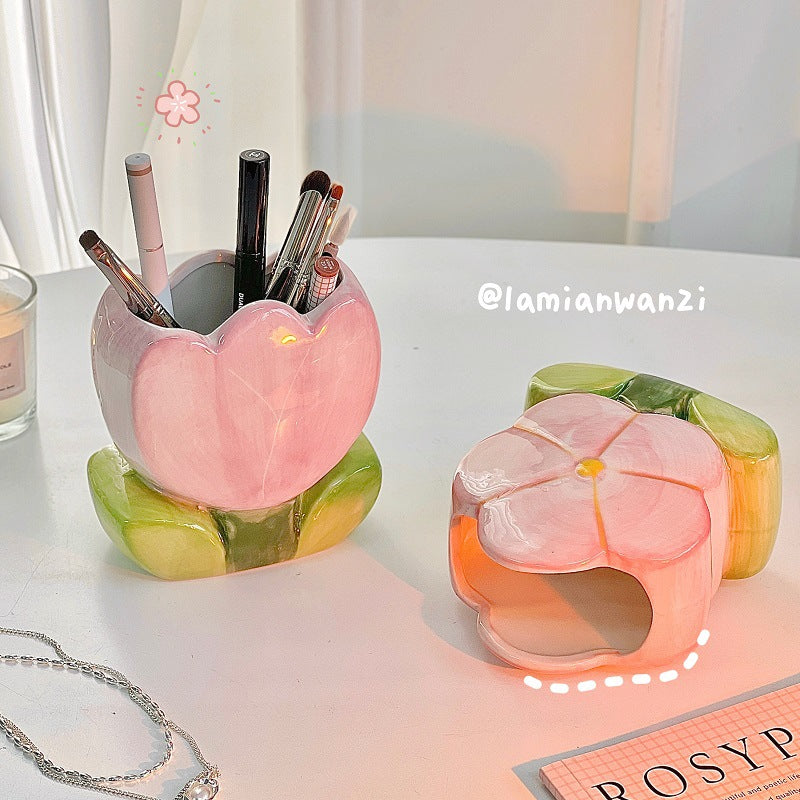 Ceramic Flower Pencil Holder for Desk Organization