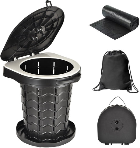 KPR Upgrade Retractable Portable Toilet Camping Toilet Lightweight and Height Adjustable Folding Travel Toilet Portable Potty for Adults Kids Perfect for TravelCampCarEmergency Use