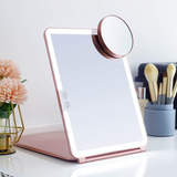 Large Lighted Portable Folding Makeup Mirror – Rechargeable, Magnifying, Travel-Friendly