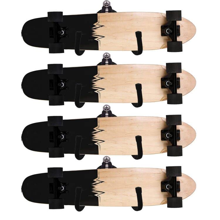 Pmsanzay Skateboard Wall Rack Storage Holds 4 Boards Longboard Wall Display Tool Rack Deck Display Wall Mount Hanger Rack Home and Garage Skateboard Storage Hanger