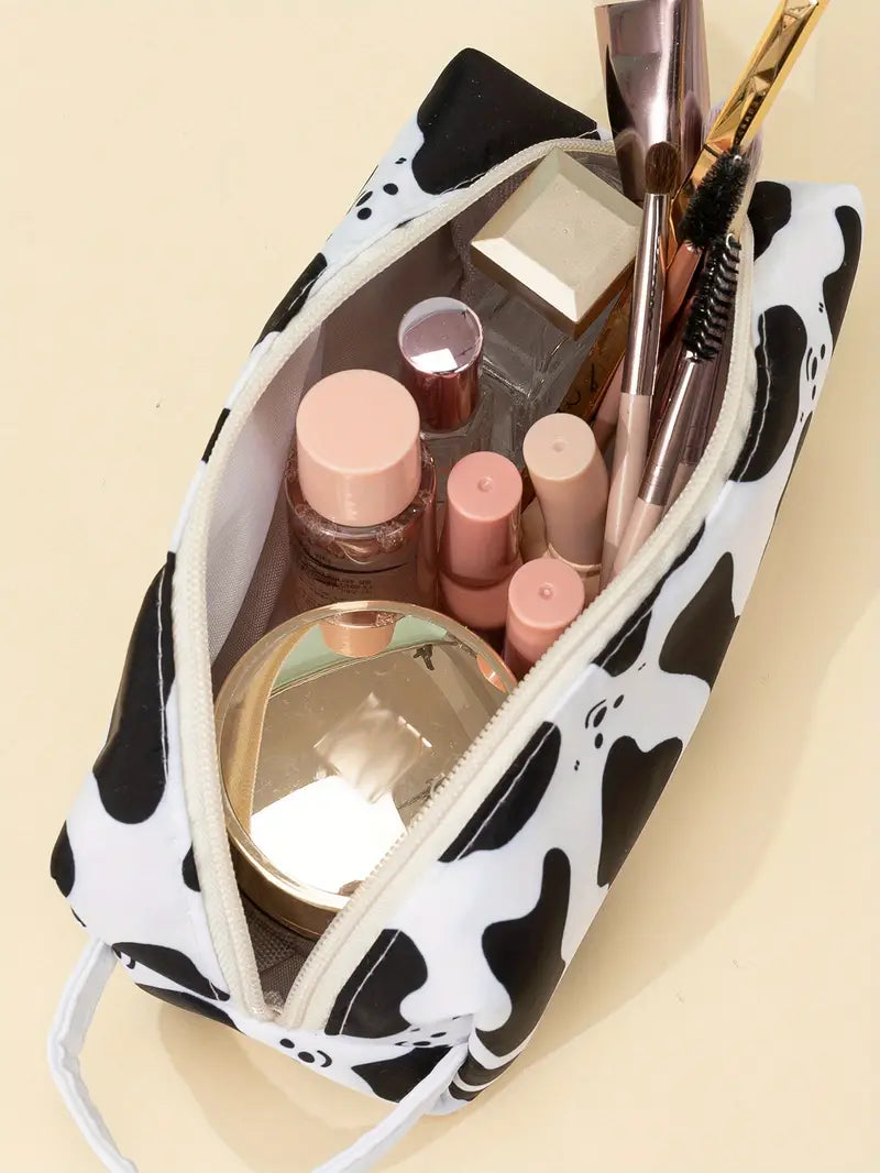 Smiley Face Cow Print Makeup and Pencil Case Organizer
