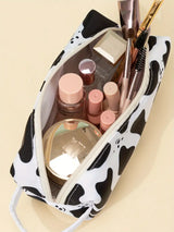 Smiley Face Cow Print Makeup and Pencil Case Organizer