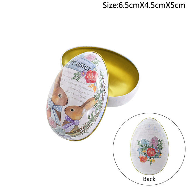 Cute Bunny Rabbit Printed Metal Easter Egg Candy Box