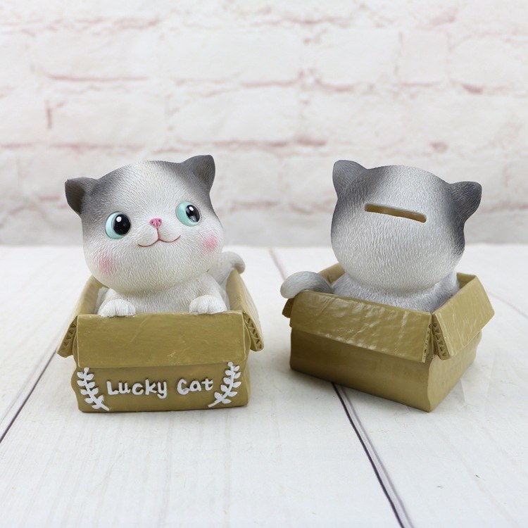 Cute Cat Resin Piggy Bank for Kids' Home Decor