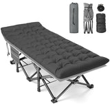Slendor XXL Folding Camping Cot for Adults79" L x 32" W x 19" H Camp Cot Oversized Sleeping Cot with Mattress Carry Bag Strapping Cot Bed for Tent Office Support 500lbs Gray Cot w/Black Pad