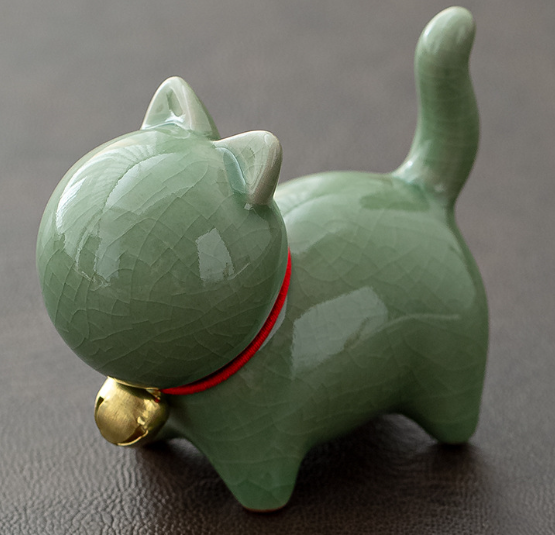 Cute Cat Ceramic Figurine for Mini Tea Garden Decor