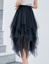 High Waist Irregular Mesh A-Line Puff Skirt for Women