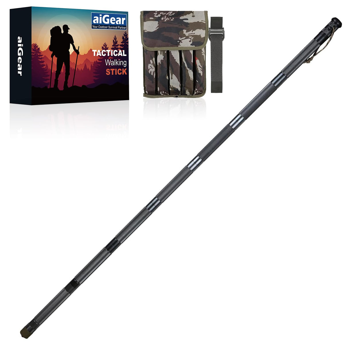 aiGear Hiking Stick Tactical Walking Staff Multitool Gear Trekking Pole Outdoor Tactical Staff for Survival Camping Hiking (HS01GR-7)