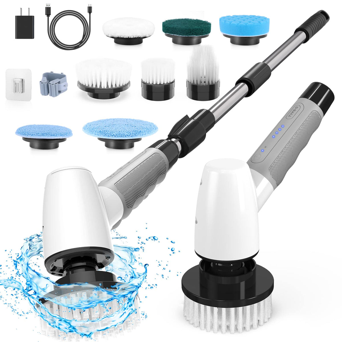 Bomves Electric Spin Scrubber Cordless Cleaning Brush Tub Tile Scrubber for Home 8 Replaceable Brush Heads 90Mins Work Time 3 Adjustable Handle 2 Speeds for Bathroom Shower Bathtub Glass Car