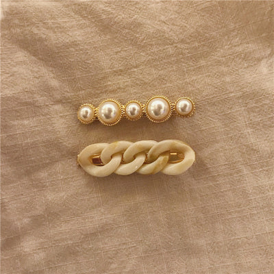Trendy Pearl Chain Hair Clip Set - Korean Hair Accessories