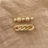 Trendy Pearl Chain Hair Clip Set - Korean Hair Accessories